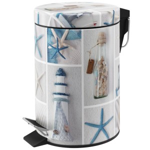 SANILO Kosmetikeimer Meeresbrise mit Strandmotiven wie Seestern und Leuchtturm.