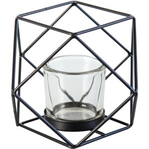 Schwarzer Kleine Wolke Kerzenhalter Polygon mit Glaseinsatz, modernes Windlicht für gemütliche Atmosphäre.