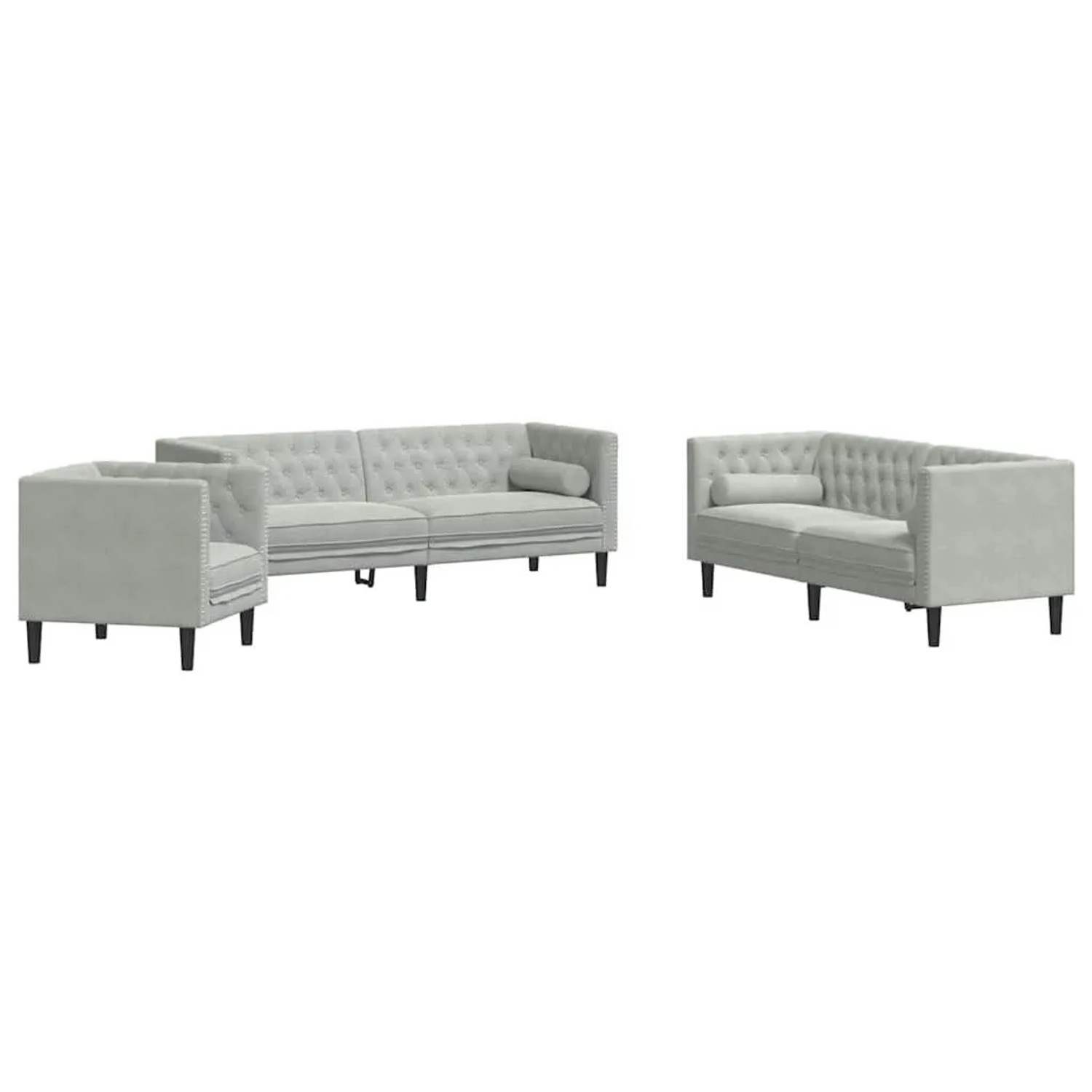 vidaXL Wohnzimmer Couch 3-Tlg Hellgrau 194 x 74,5 x 70,5 cm Samt 3385867
