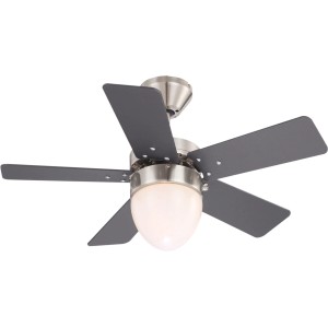 GLOBO Deckenventilator Marva, 76 cm, mit Lampe, Zugschnüren und 5 grauen Flügeln.