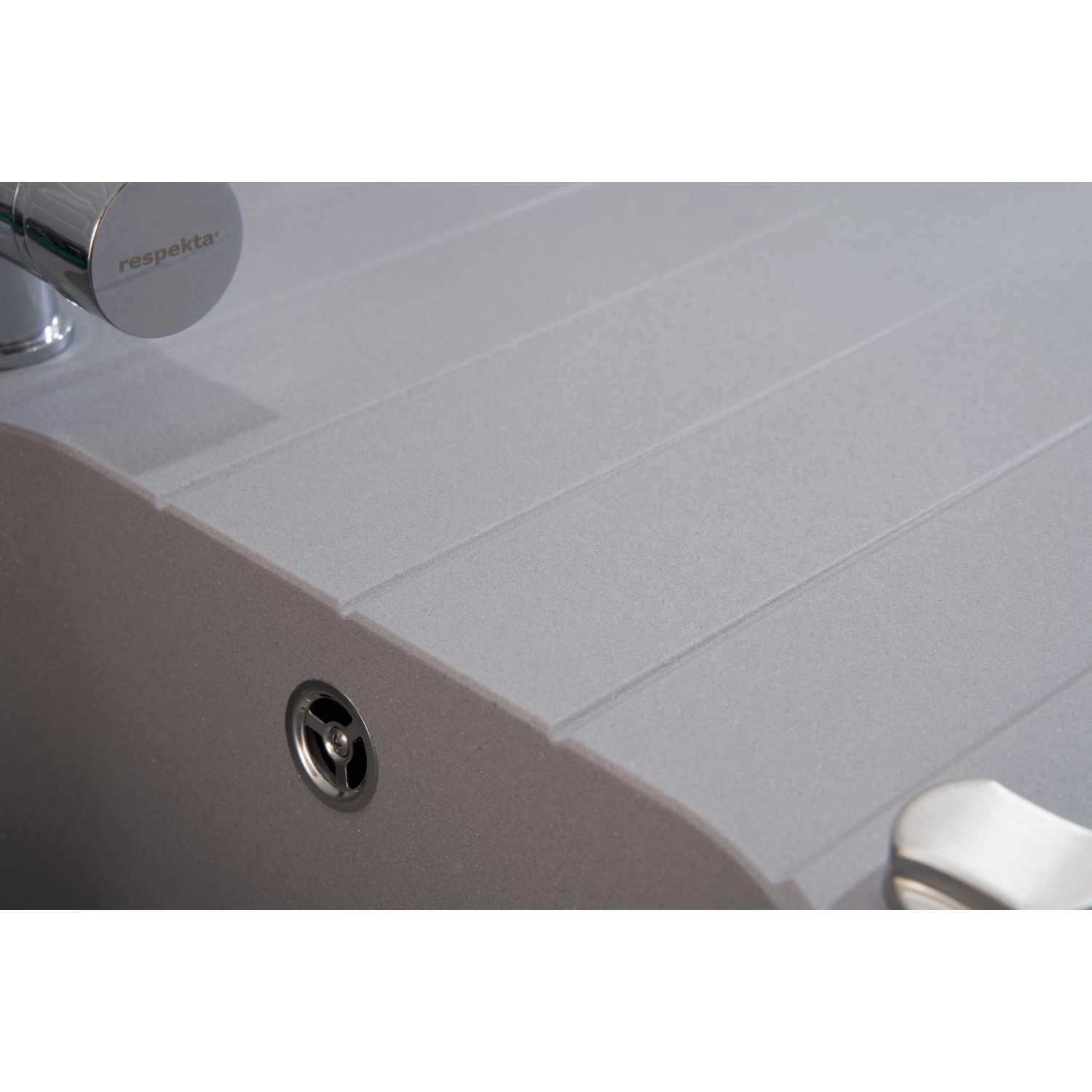 Respekta Orlando Granitspüle, 86x50 cm, Betongrau, mit Abtropffläche.