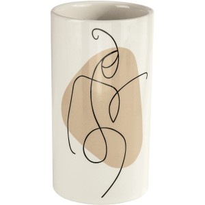 Beiger Zahnputzbecher Faceline von Kleine Wolke mit modernem Linien-Design.