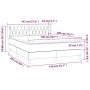Skizze Boxspringbett Creme 140x200 cm mit Matratze und Kopfteil. Bett aus Stoff mit Füßen und Größenangaben.