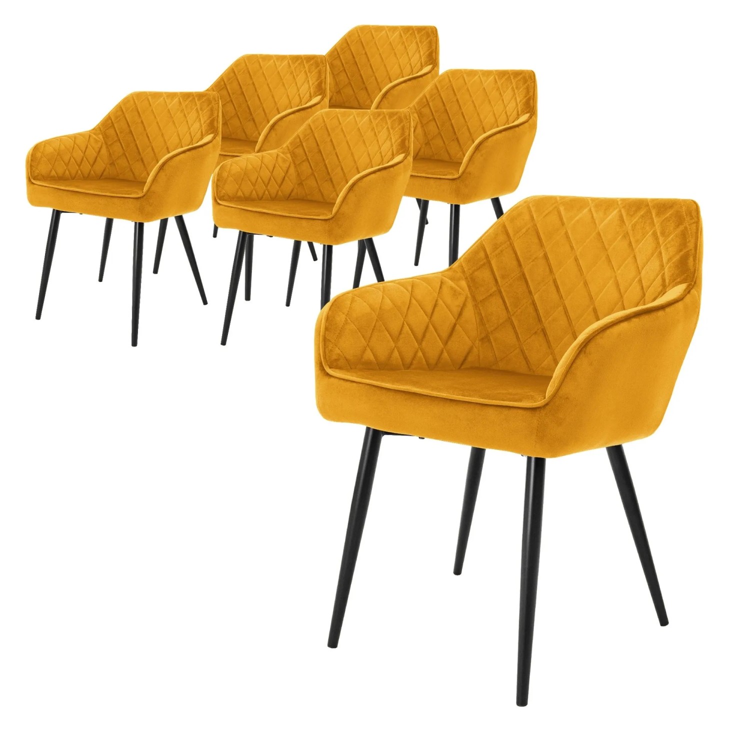 Ml-Design 6er Set Esszimmerstühle Senfgelb Samtbezug Metallbeine