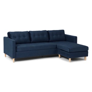 Blaues ebuy24 Marino Sofa mit Chaiselongue (rechts/links) aus Velours.