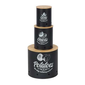 Relaxdays Aufbewahrungsbox 3er Set Stahl Schwarz Stapelbar mit Bambusdeckel