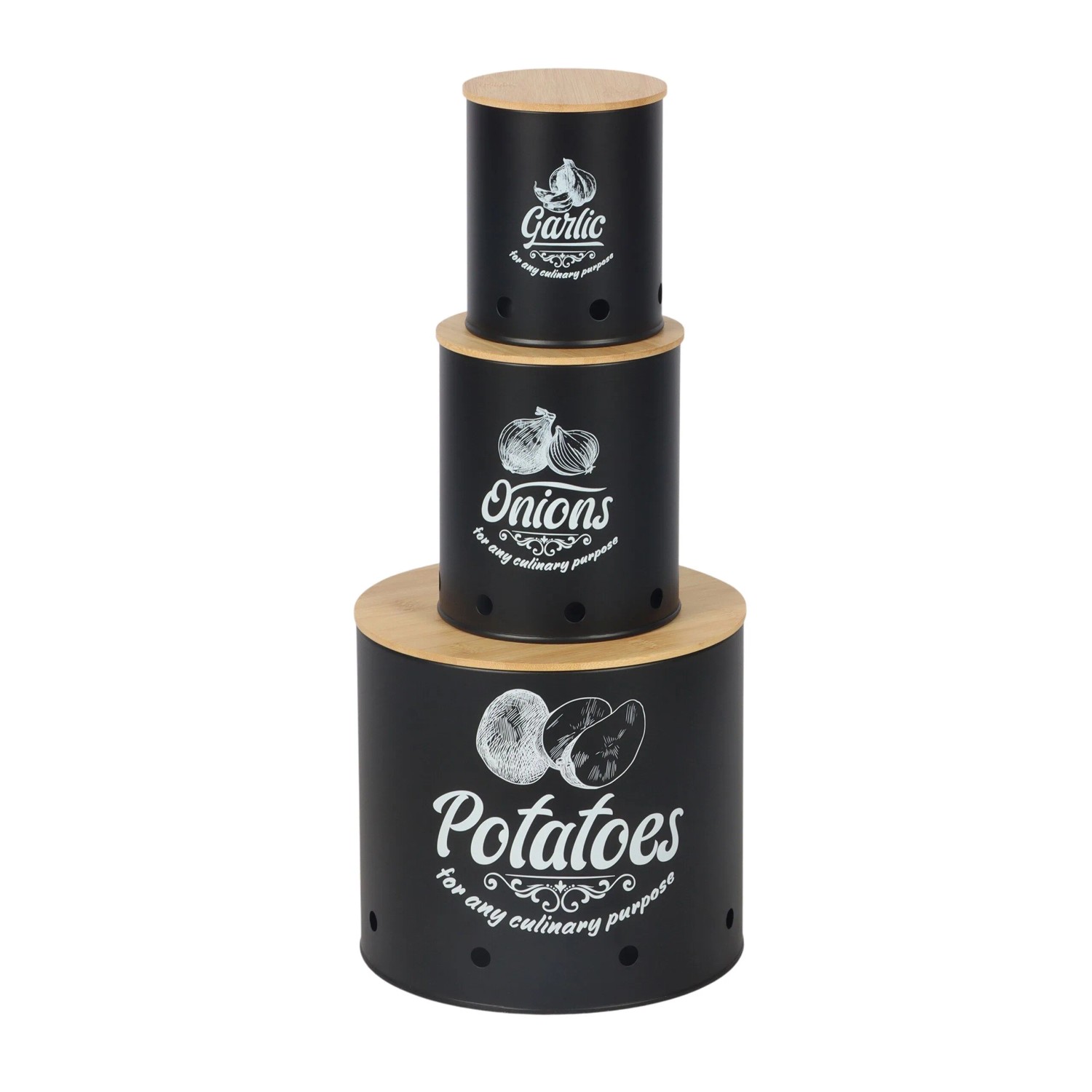 Relaxdays Aufbewahrungsbox 3er Set Stahl Schwarz Stapelbar mit Bambusdeckel