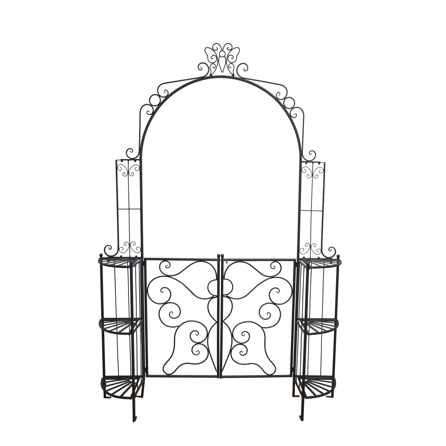 DELUKE Pforte TOKIO Mit Rosenbogen Stahl Schwarz 230x28x156cm Eingangstor Eckregalen Gartentor Fußgängertor