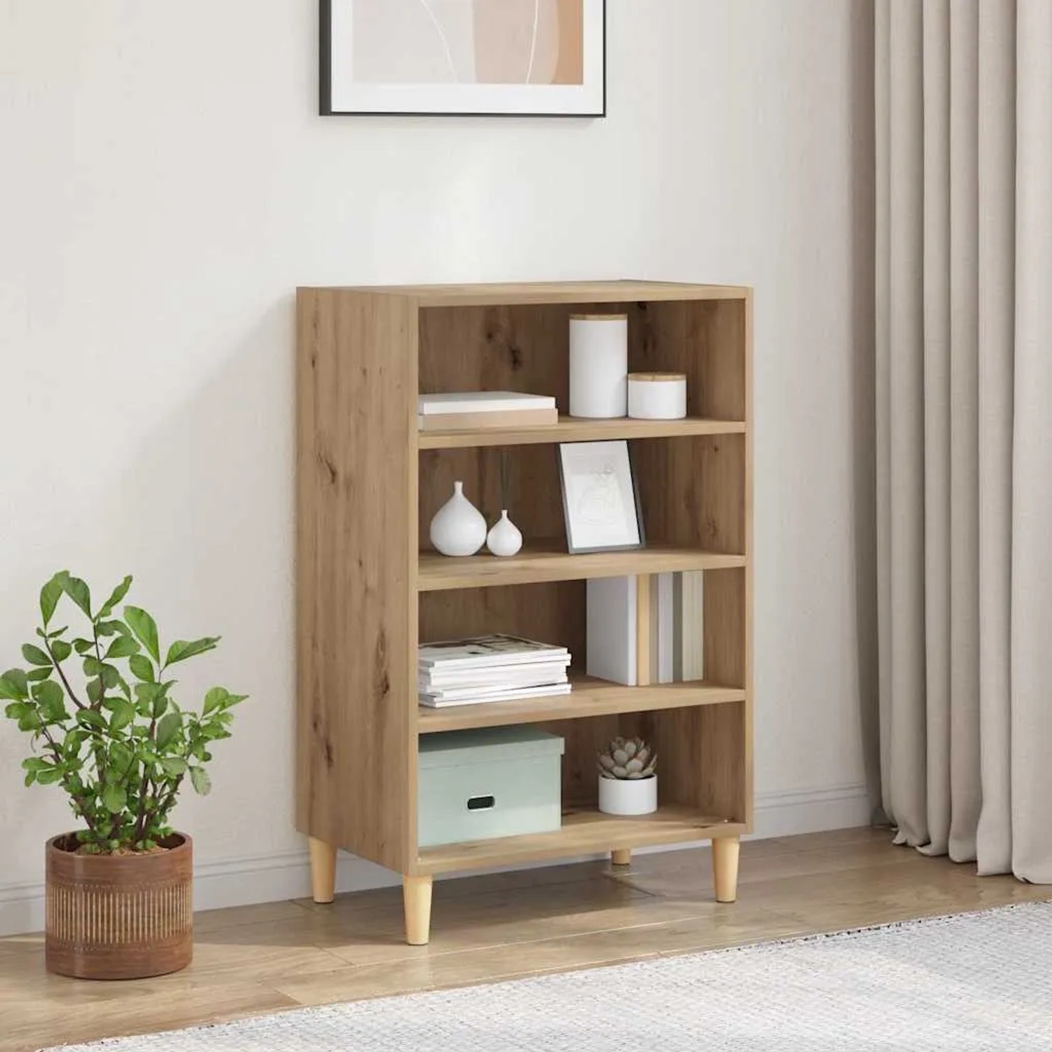vidaXL Sideboard Artisan-Eiche, 57x35x89,5 cm, Holzwerkstoff mit vier Fächern.