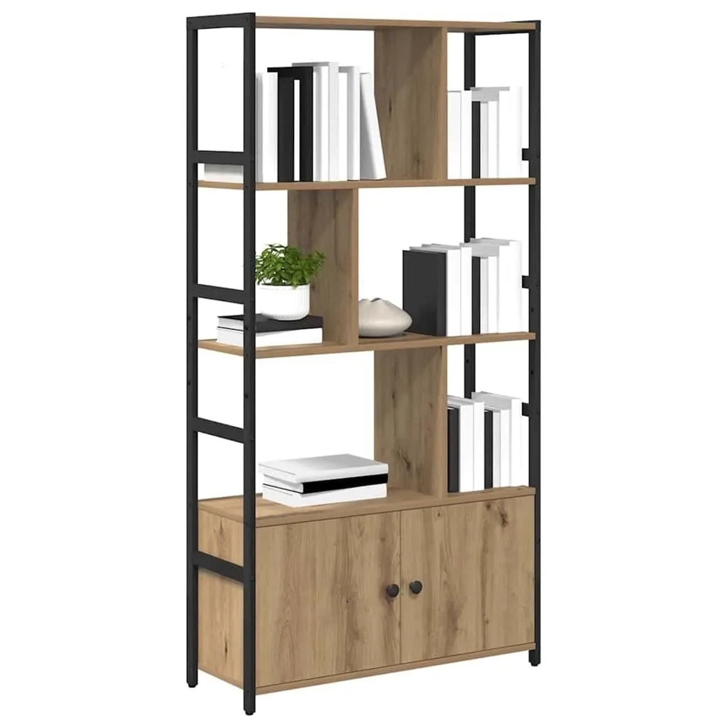 vidaXL Bücherregal in Artisan-Eiche, 80x30x155,5 cm, mit Regalfächern und zwei Türen.