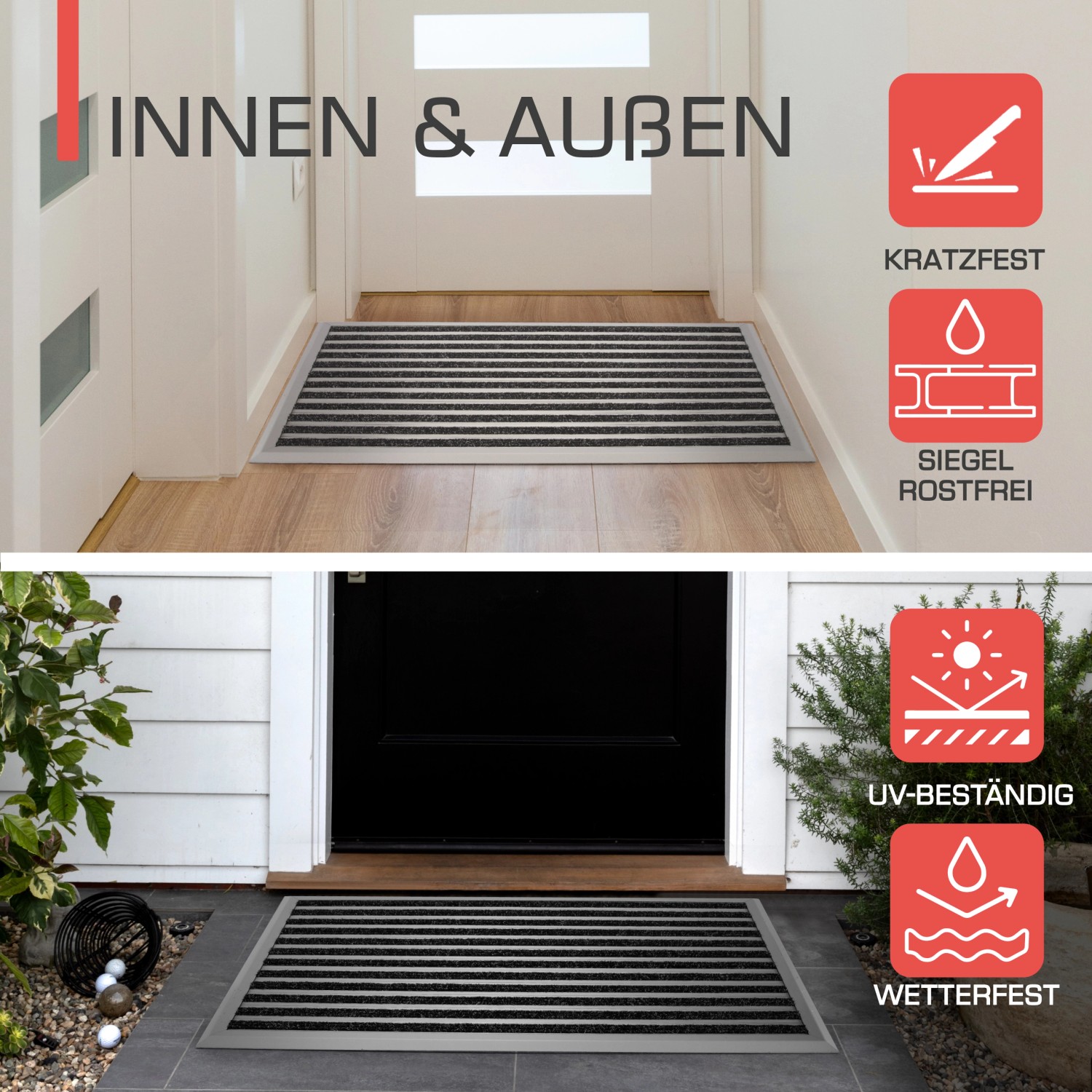 Bomoe AluGant Alu-Fußmatte, 60x90cm, Silber. Schmutzfangmatte für Innen- und Außenbereich.