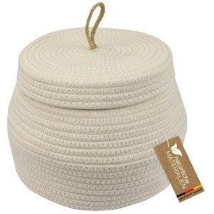 HMF Aufbewahrungskorb Badezimmer Rund Korb Deckel Baumwolle Hoch 25 x 19 cm Creme
