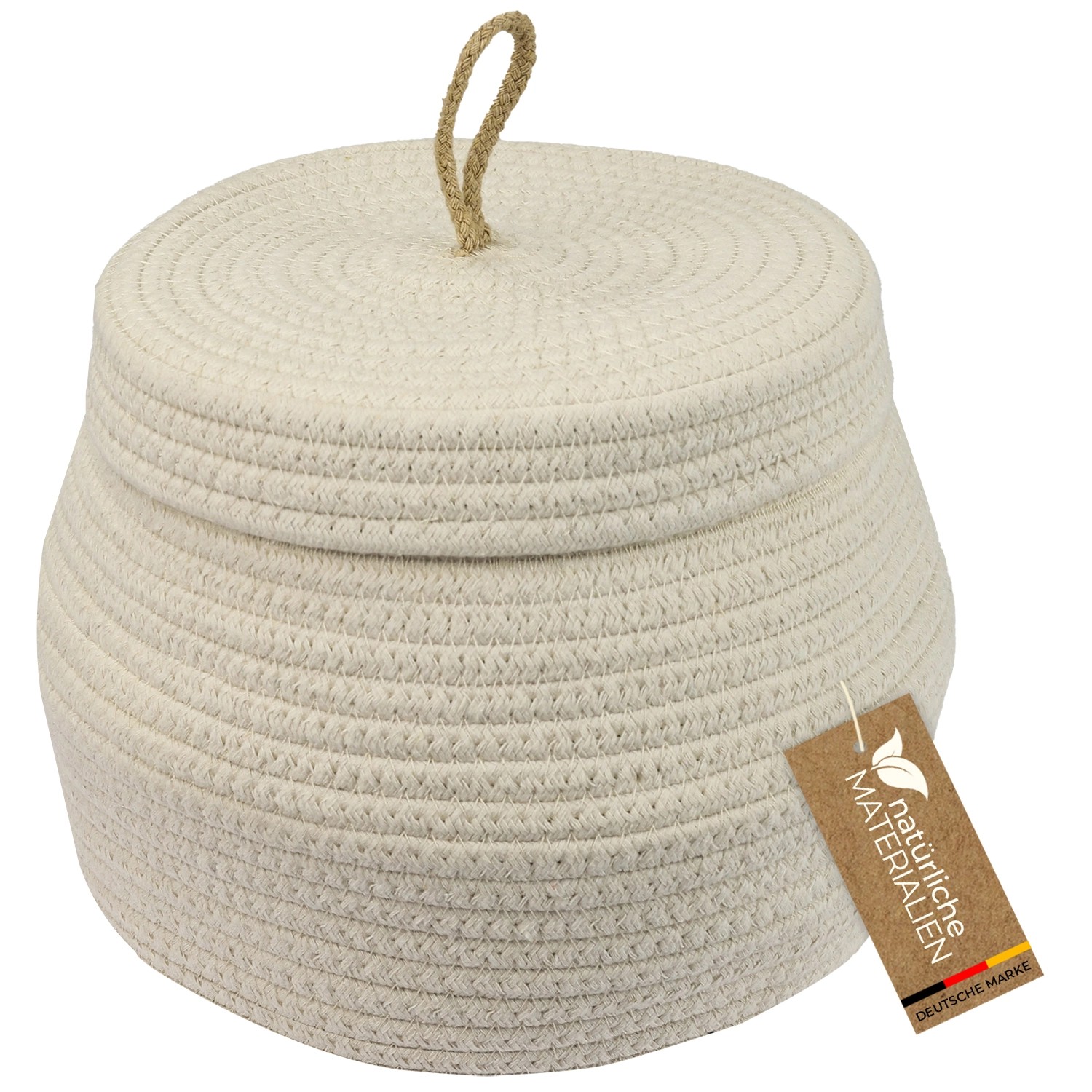 HMF Aufbewahrungskorb Badezimmer Rund Korb Deckel Baumwolle Hoch 25 x 19 cm Creme