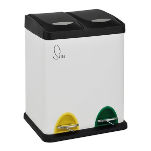 Weißer Svita Treteimer mit 2 Fächern (16L) zur Mülltrennung in der Küche.