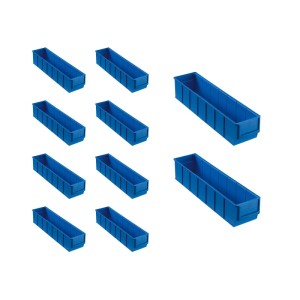 PROREGAL SparSet: 10 blaue Industrieboxen 400 S, 22 Liter, für Aufbewahrungssysteme.