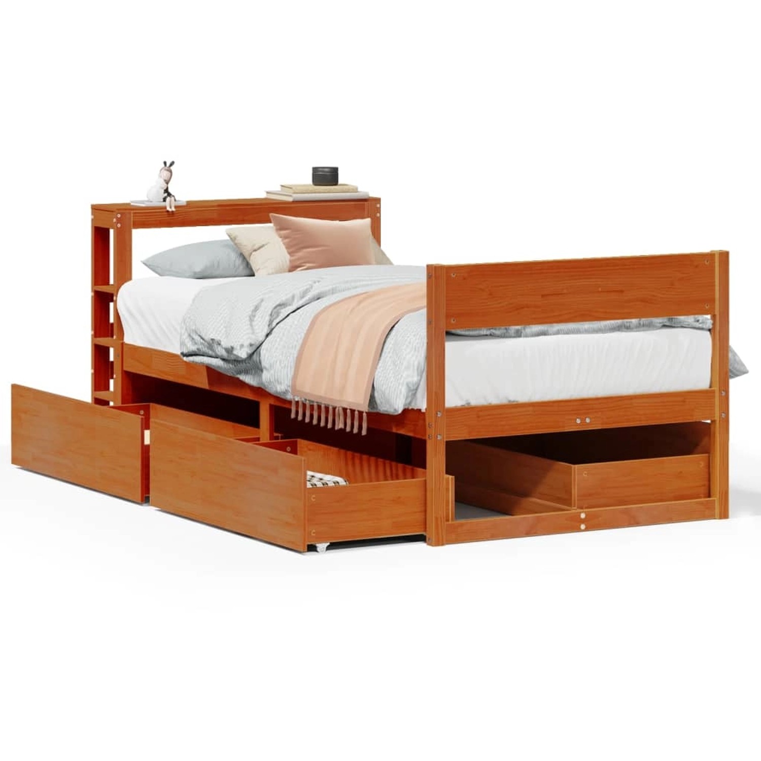 vidaXL Massivholzbett ohne Matratze Wachsbraun 75x190 cm Kiefernholz 3306407