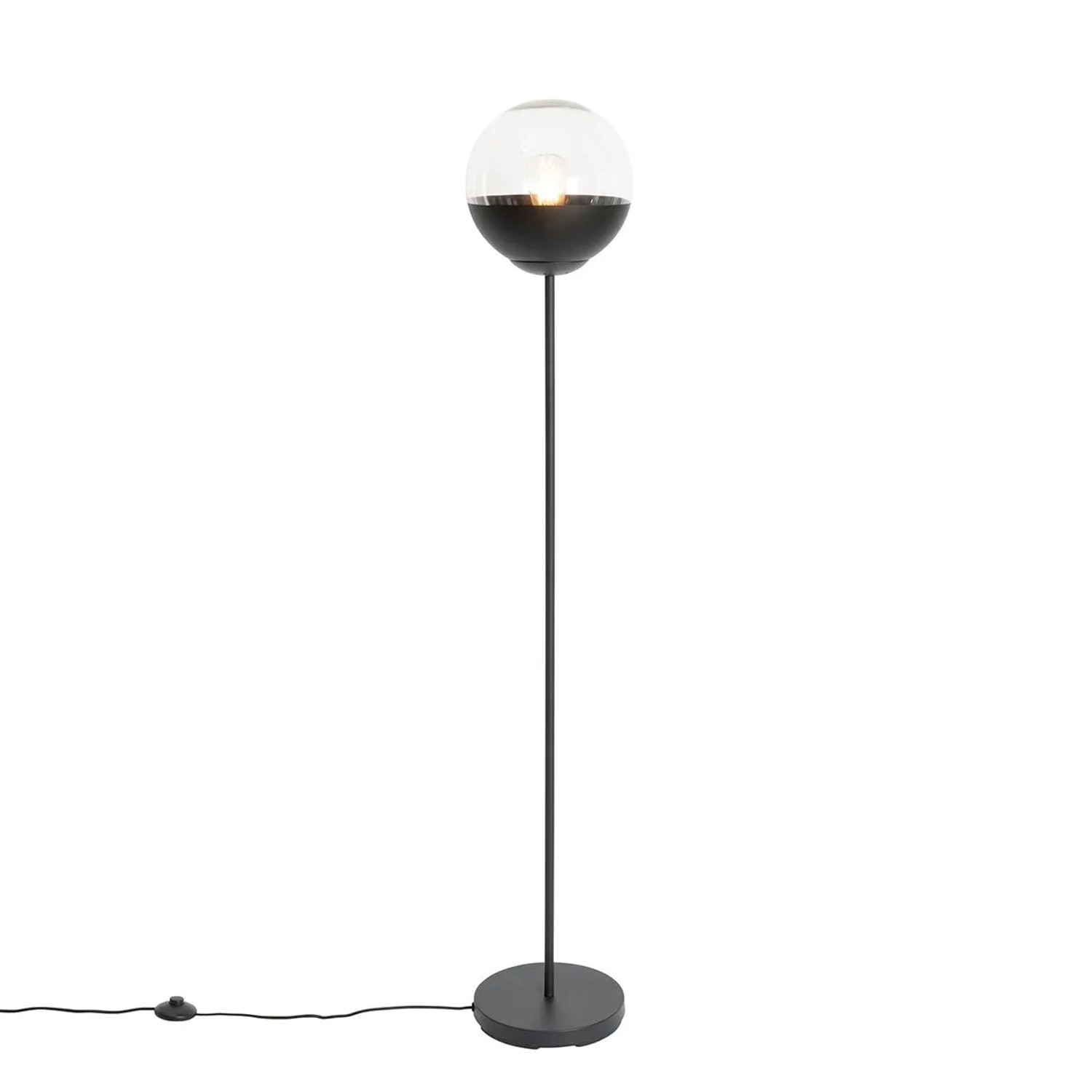 QAZQA Retro Stehleuchte Schwarz mit Klarem Glas Eclipse