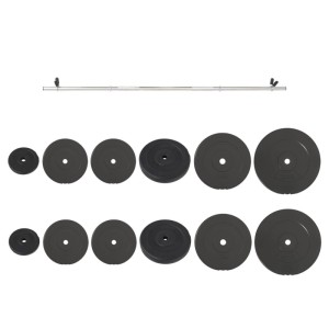 vidaXL Langhantel mit Gewichten, 90 kg, schwarz. Set mit Hantelstange und verschiedenen Gewichtsscheiben.