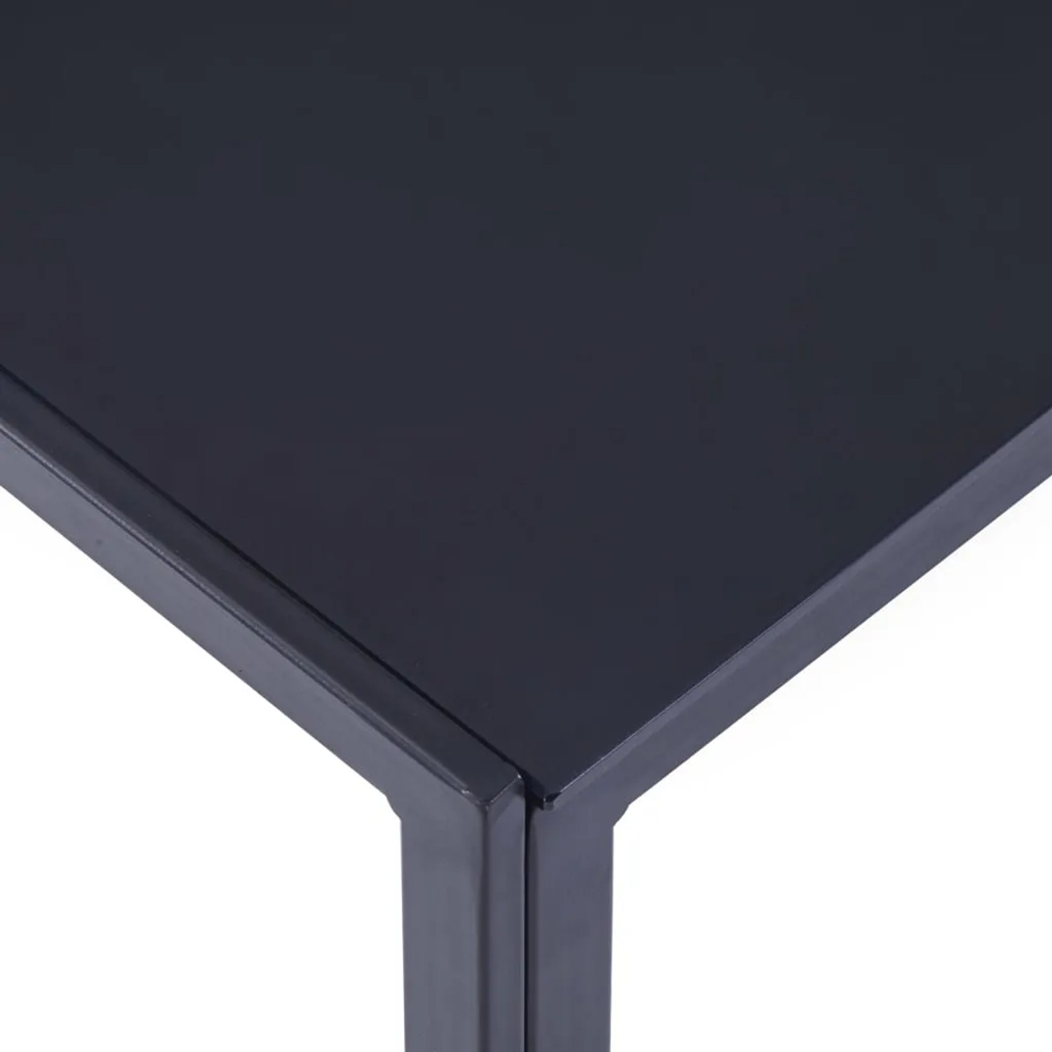Detailansicht der blauen Tischplatte mit Metallgestell der vidaXL Essgruppe.