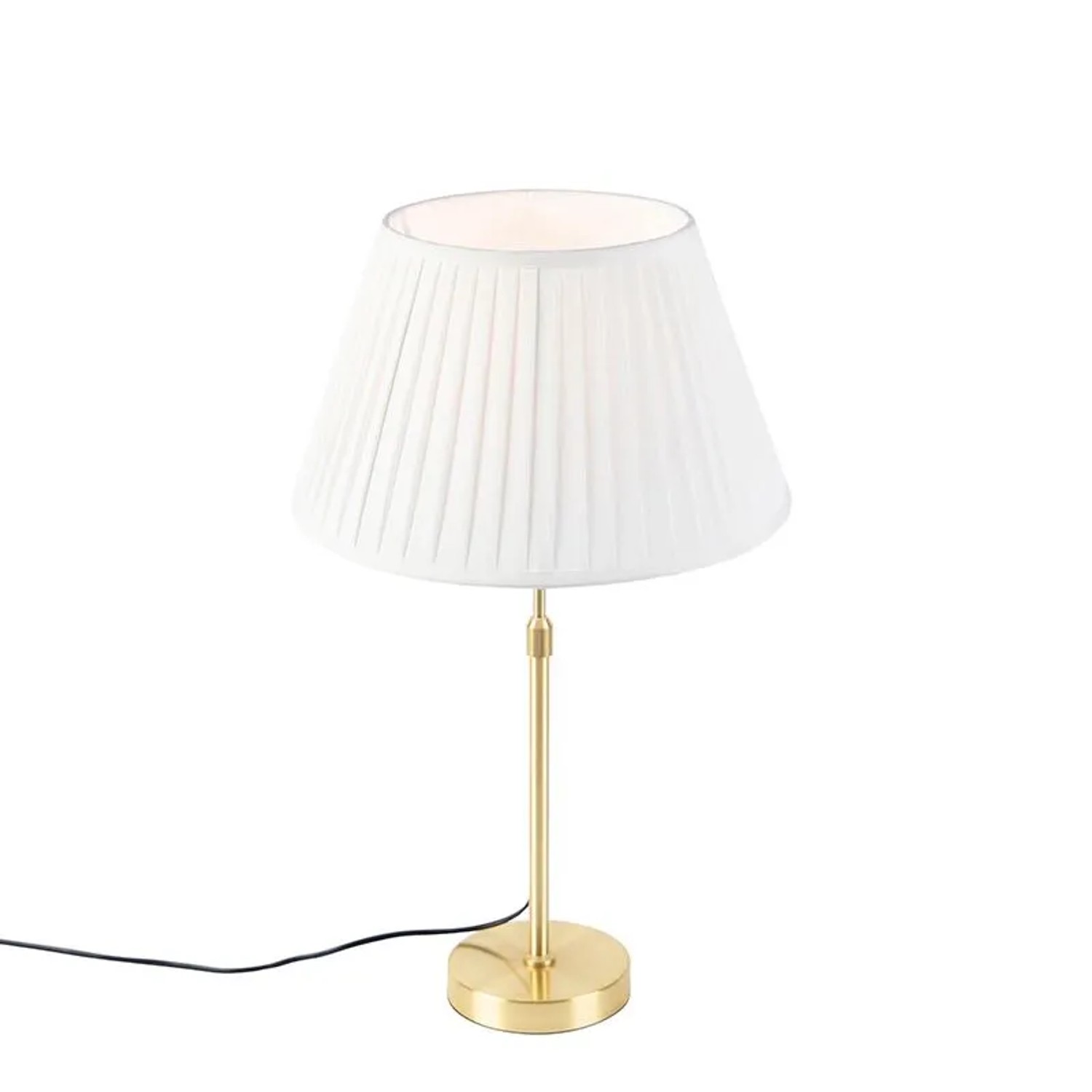 QAZQA Tischleuchte Gold   Messing mit Plissiertem Schirm Creme 35 cm Parte