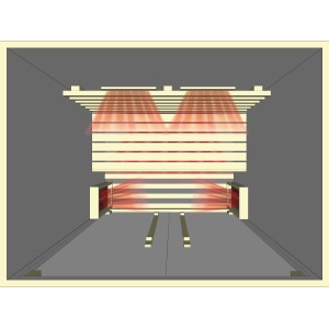 Innenansicht Eilo Infrarotkabine EL 102 aus Fichte mit Infrarotstrahlern.