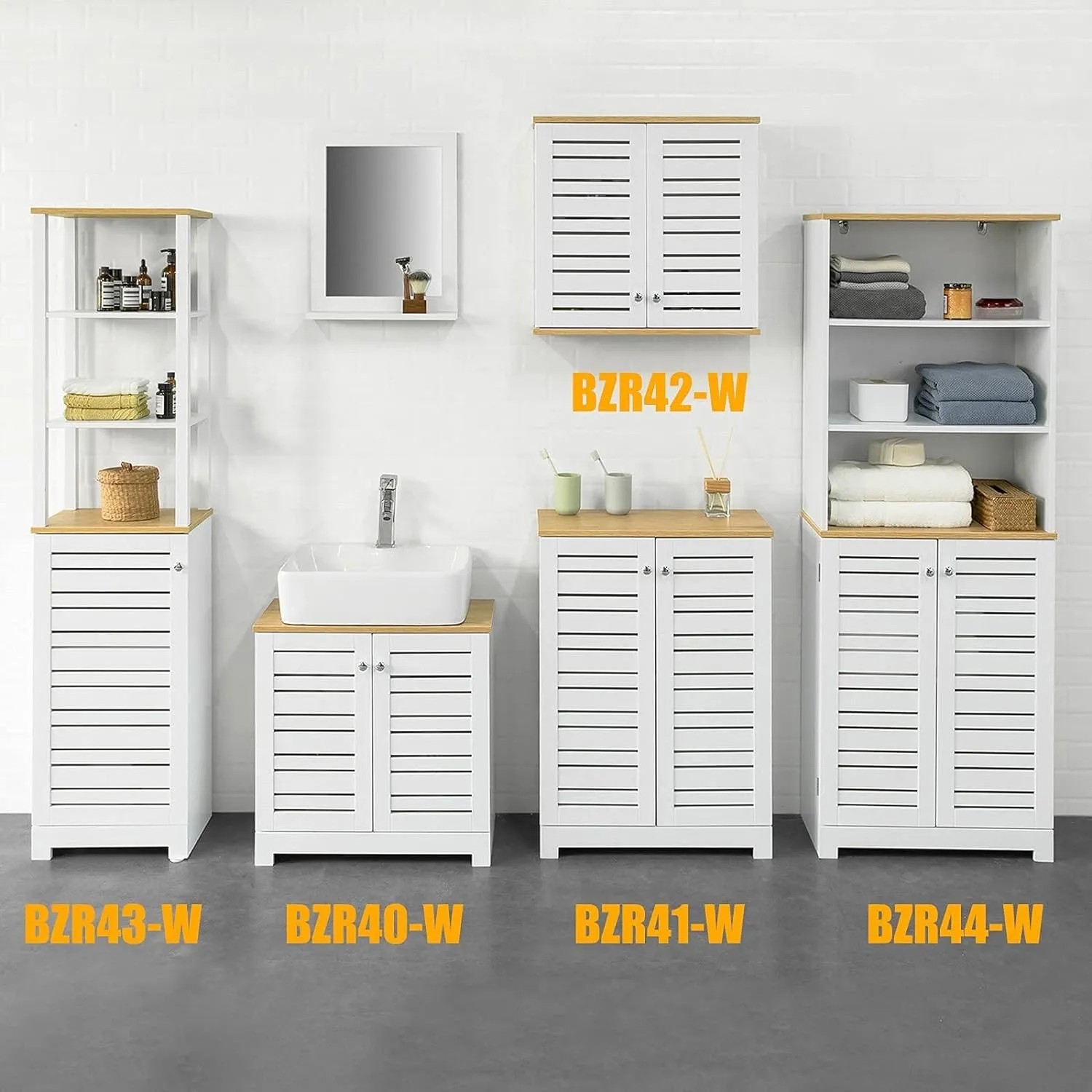 SoBuy Badmöbel-Set mit Badschränken und Spiegel, weiß/natur, verschiedene Modelle.