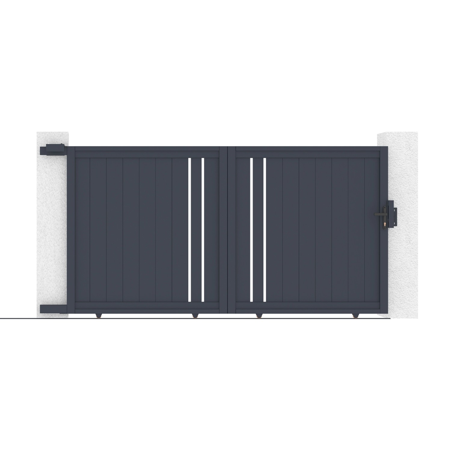 Casanoov Schiebetor Giona, 3m breit, grau. Aluminium Gartentor mit vertikalen Zierlinien.