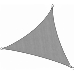 Dreieckiges, graues Sol Royal Sonnensegel SolVision PS9 mit Edelstahlringen.
