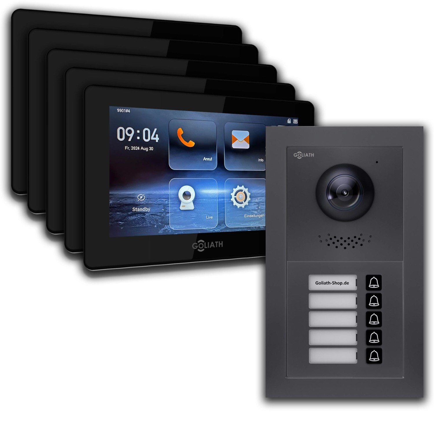 Goliath IP Video Türsprechanlage 5 Familienhaus 7 Zoll Schwarz App Anthrazit Unterputz