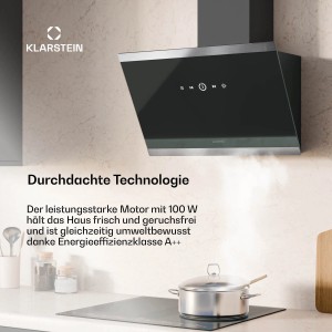 Klarstein FlashLine Dunstabzugshaube A++ 524m³/h 3 Stufen Touch LED Abluft/Umluft 100W Schwarz