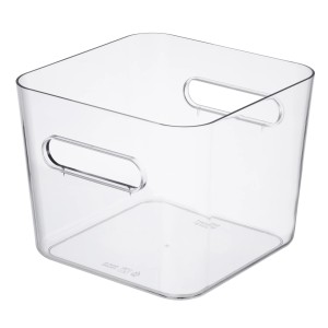 Transparente SmartStore Compact Square L Aufbewahrungsbox mit Griffen.