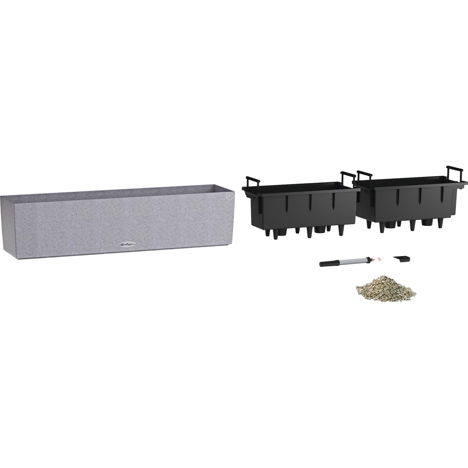 Lechuza Balconera Stone 80, steingrauer Blumenkasten mit Zubehör.