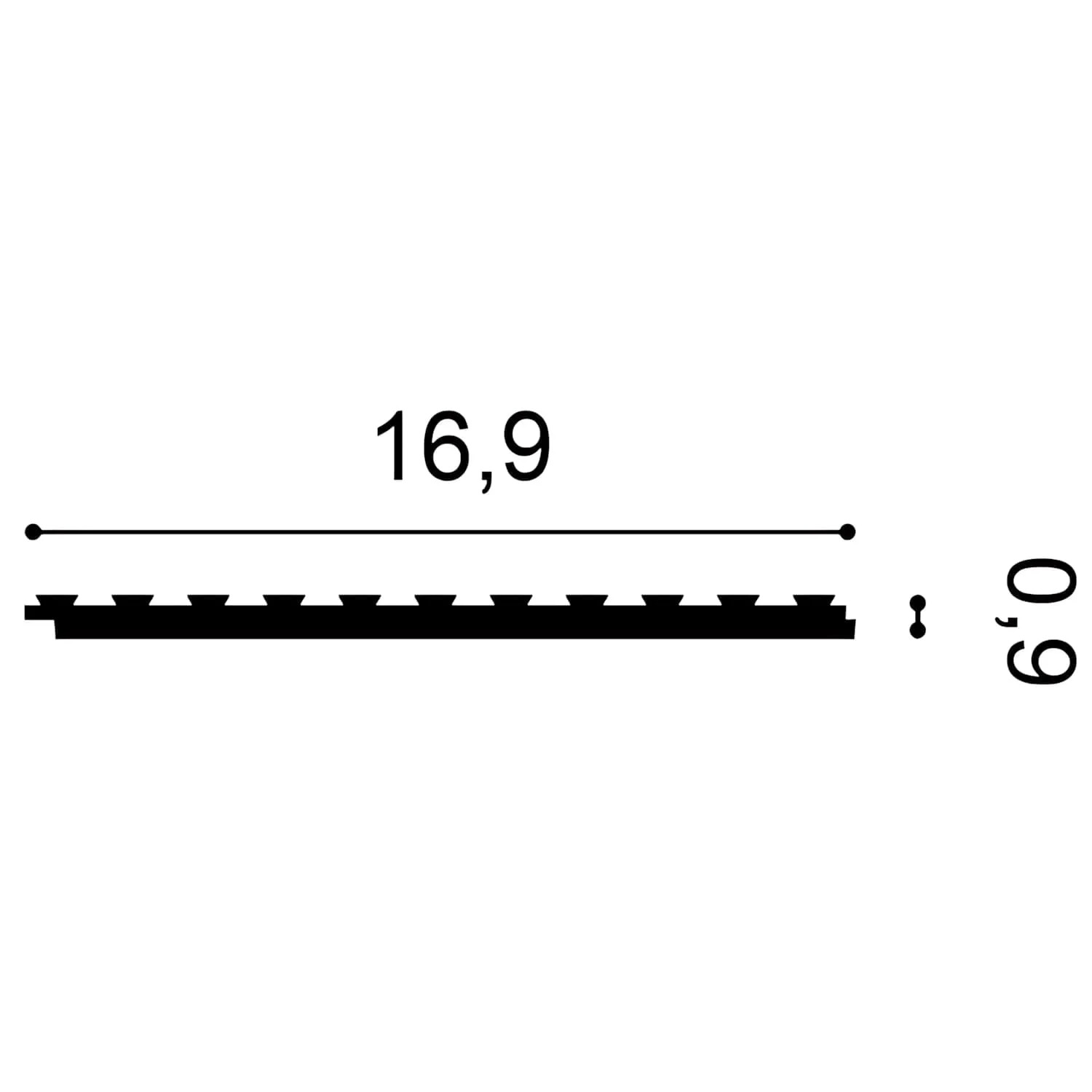 Detailaufnahme Zierleiste PX147: Maße 16,9 x 0,9 cm, ideal für Paneel-Zubehör.