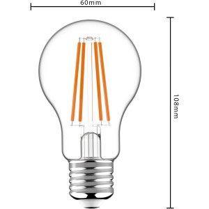 LED-Filament Leuchtmittel E27, 7W, A60, warmweiß, klassische Glühbirnenform.