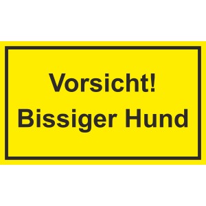 Gelbes Warnschild "Vorsicht Bissiger Hund" 25x15cm für Innen- und Außenbereich.