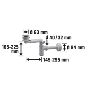 Prelol Multivalve POPUP Siphon für Waschbecken, Raumsparsiphon mit MultiValve und starre Auslassöffnung.
