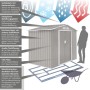 Hattoro S100 Metall Gerätehaus XL in Hellgrau mit Satteldach, Schiebetüren und Fundamentrahmen für den Garten.