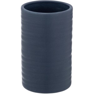 Blauer Wenko Zahnputzbecher Mila aus Keramik mit geriffelter Oberfläche.