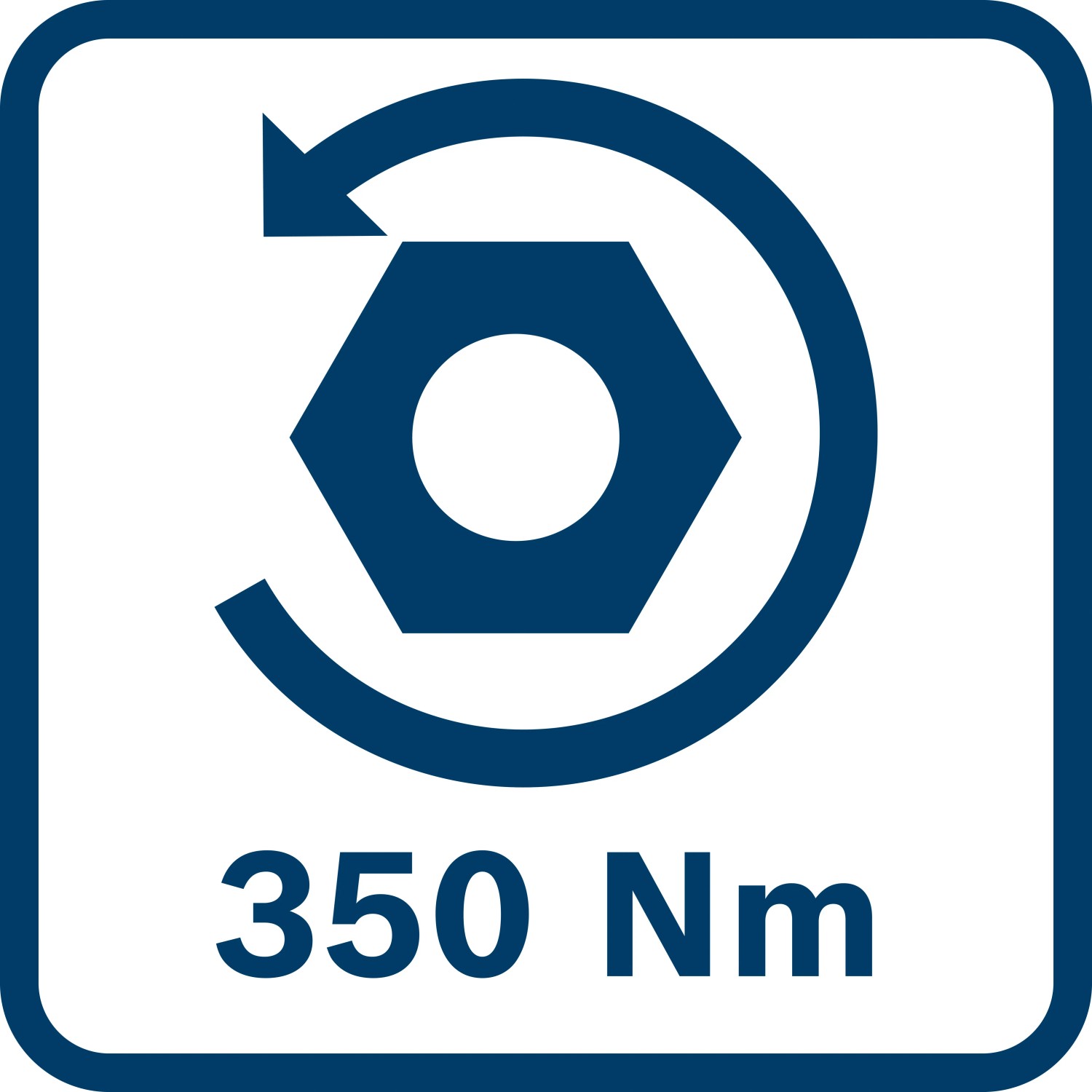 Symbol für 350 Nm Drehmoment des Bosch Professional Akku-Drehschlagschraubers.