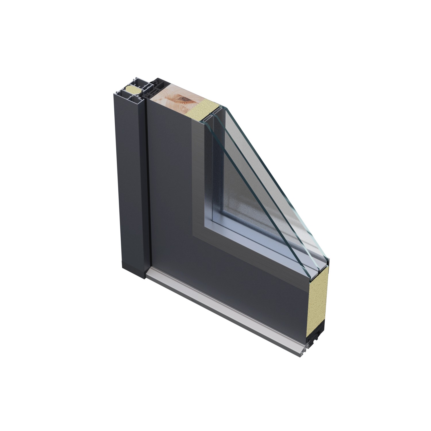 Detailansicht FM Türen AS68 Haustür, anthrazit, mit Glaselement und Beschlägen.