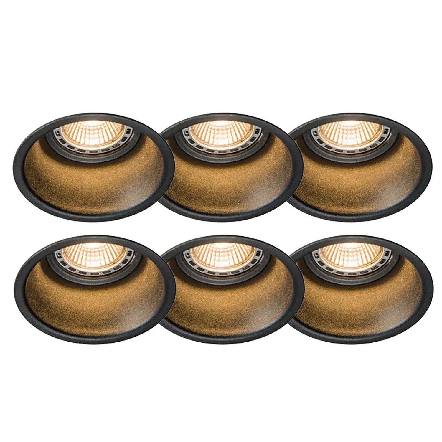 QAZQA Set mit 6 EinbauSpots Schwarz Rund Dept
