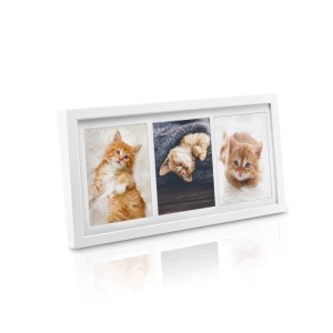 Weißer Bomoe Galeria Bilderrahmen für 3 Fotos (13x18cm) mit Katzenmotiven.