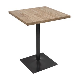 Quadratischer CHEFGASTRO Bistrotisch 76x60cm aus hellbraunem Ulmenholz mit schwarzem Industrial Metallgestell.