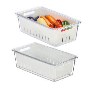 Relaxdays Kühlschrank Organizer 2er Set Kunststoff Transparent Weiß Stapelbar Mit Deckel 32 cm x 17,5 cm x 10 cm 0,6 kg