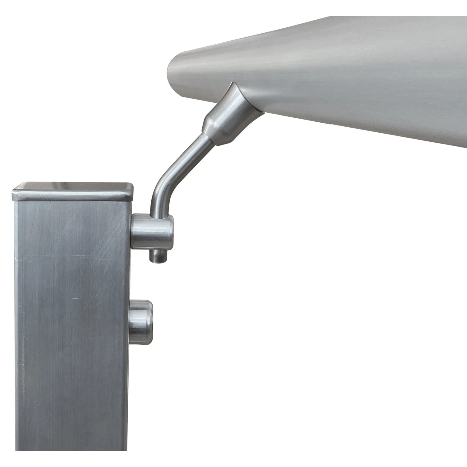 Detailaufnahme: Treba Geländer-Set CB2, Bodenmontage, Aluminium eloxiert, Handlaufbefestigung.