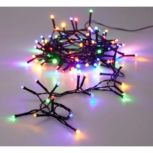 LED-Lichterkette mit 48 bunten LEDs und schwarzem Kabel für den Außenbereich.
