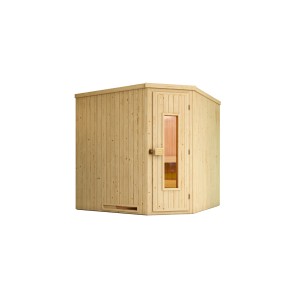 Weka Element-Ecksauna Varberg mit Holztür und Ofen (7,5 kW) im Sparset.