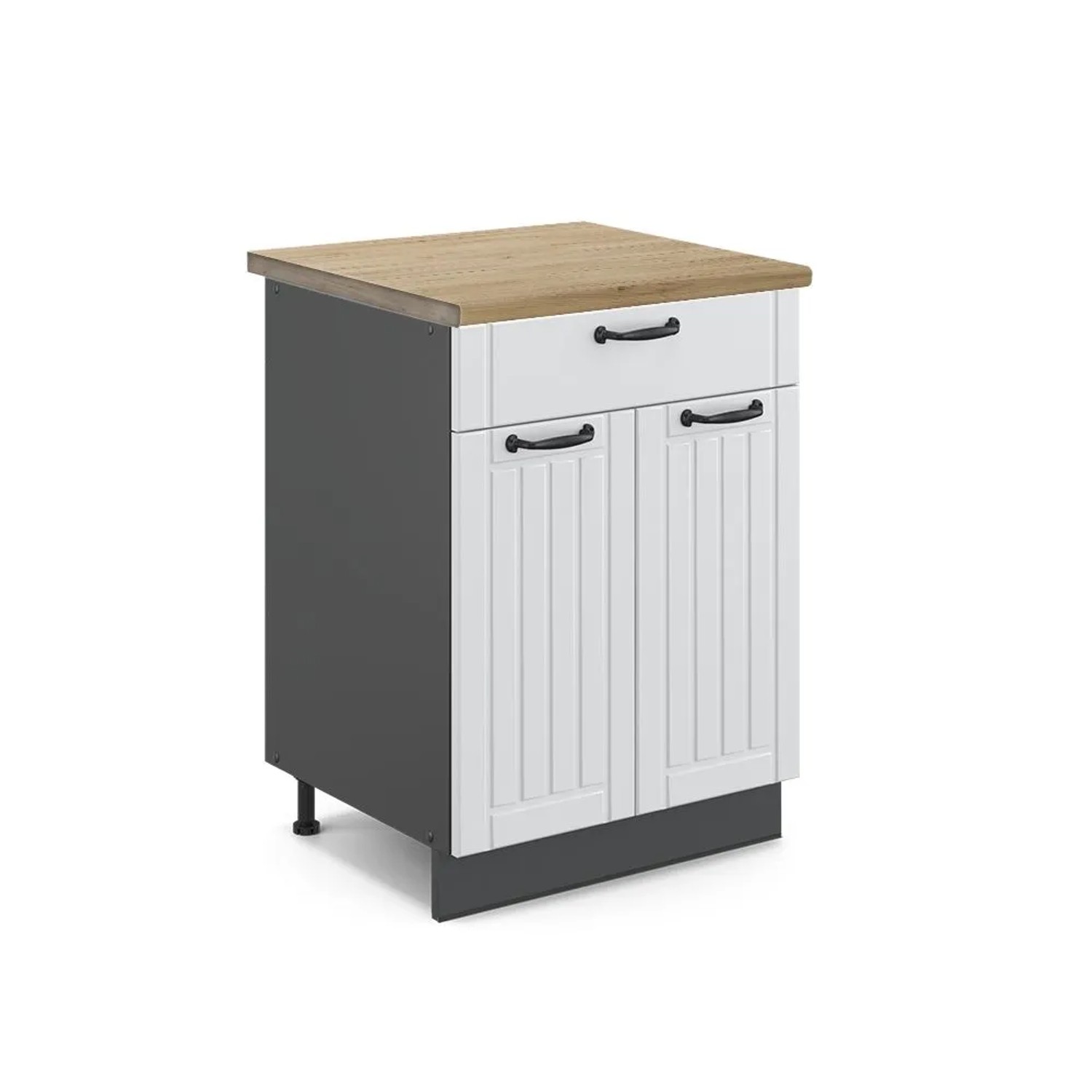 Vicco Küchenunterschrank Fame-Line Weiß Landhaus Anthrazit 60 cm mit Schublade AP Eiche