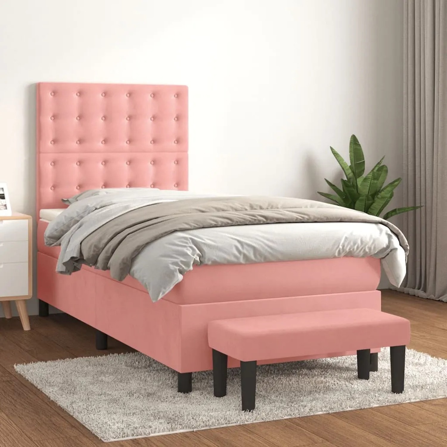 Rosa vidaXL Boxspringbett mit Matratze und Bank, Samtbezug.
