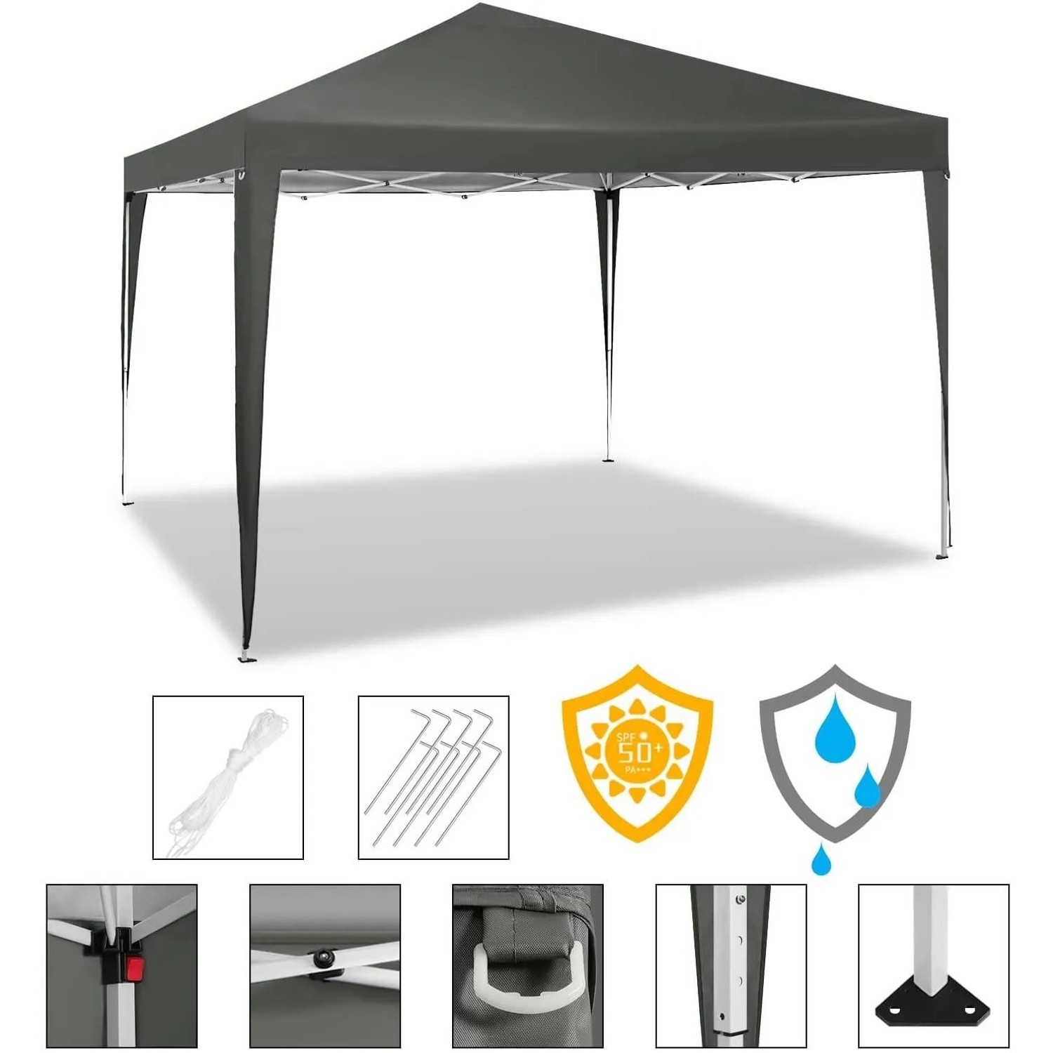 WOLTU Pavillon Pop-Up Wasserdichter Sonnenschutz 3 x 3 m Grau_6